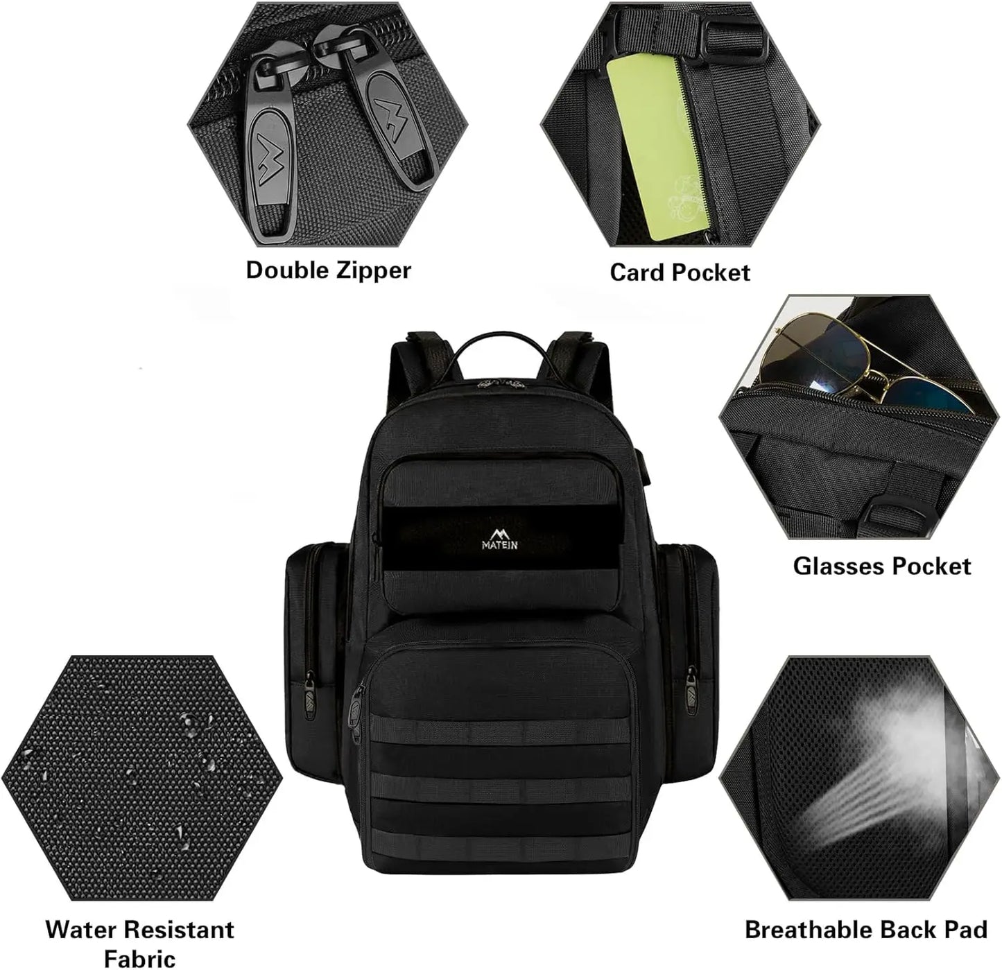 Men's 15.6' Tactical Laptop Backpack with Insulated Lunch Compartment, Black