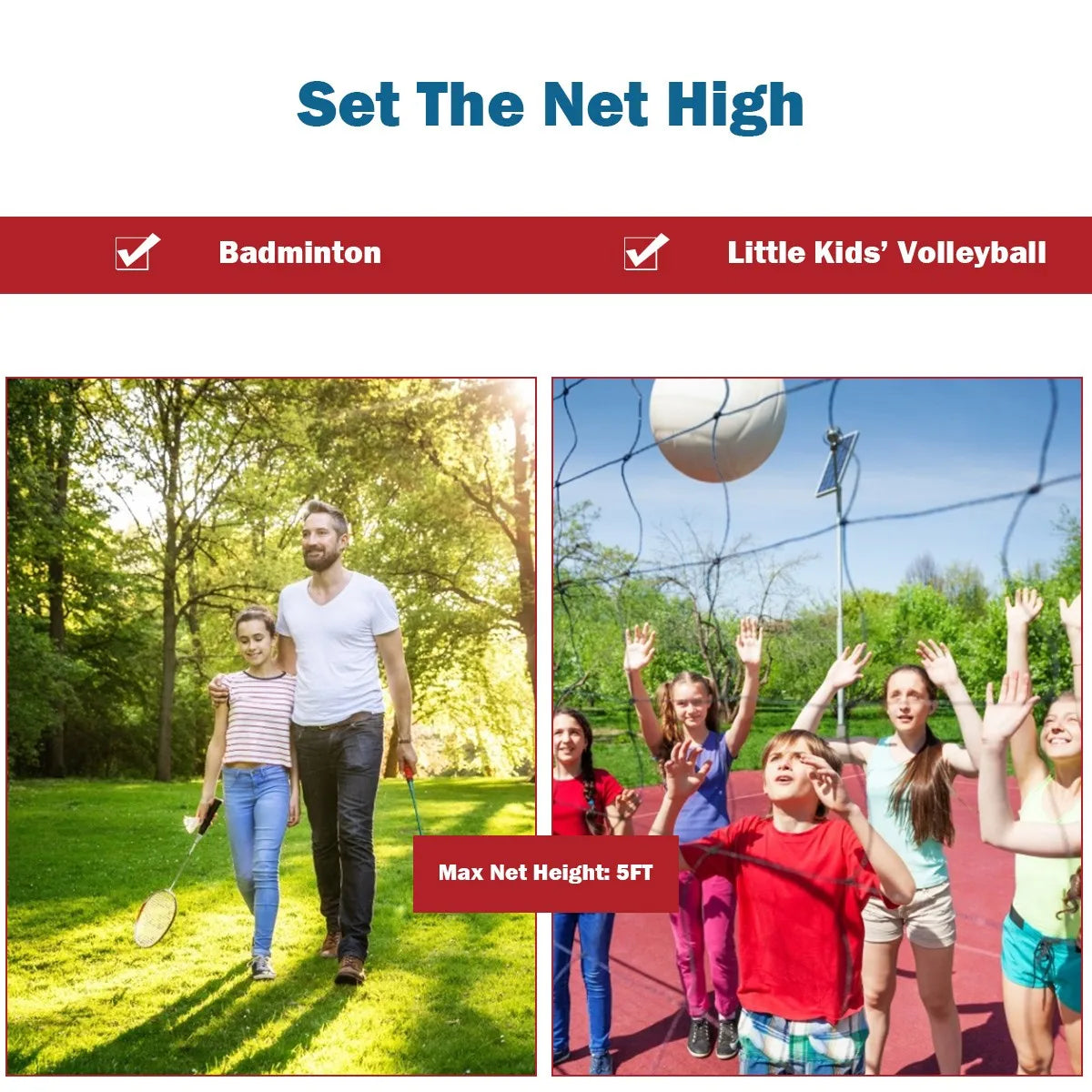 Portable Adjustable Badminton Net Tennis Beach Volleyball w/ Carry Bag