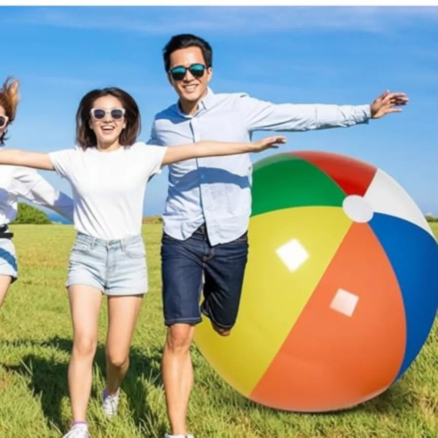 3 Pcs 48 Inch Giant Beach Balls for Summer Party Rainbow-Colored PVC Inflatable Pool Toys with Extra-Durable Material