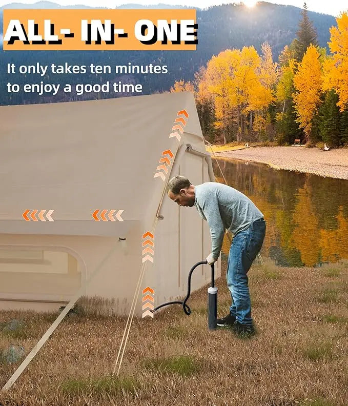 Inflatable Camping Tent,Large Inflatable Tent House with Air Pump, Quick Assembly Luxury Camping Tent,Waterproof for All Seasons