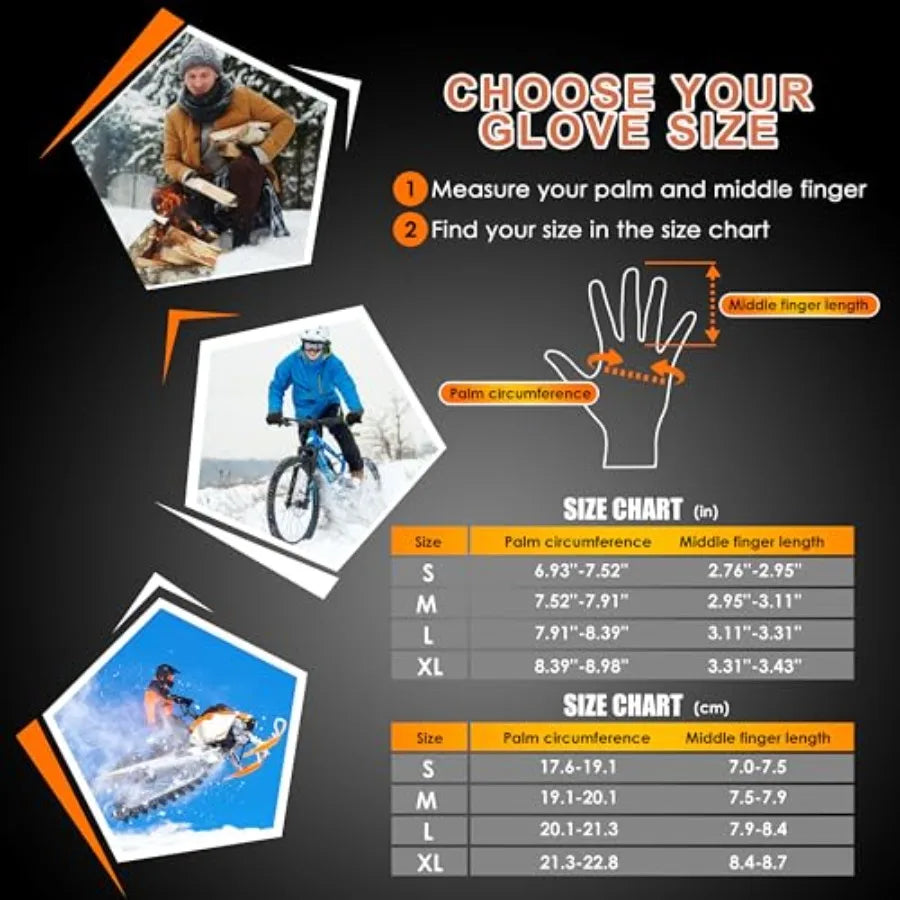 Winter Waterproof Gloves for Men Women Warm Running Cycling Snow Ski Gloves for Cold Weather, Thermal Windproof Material and To