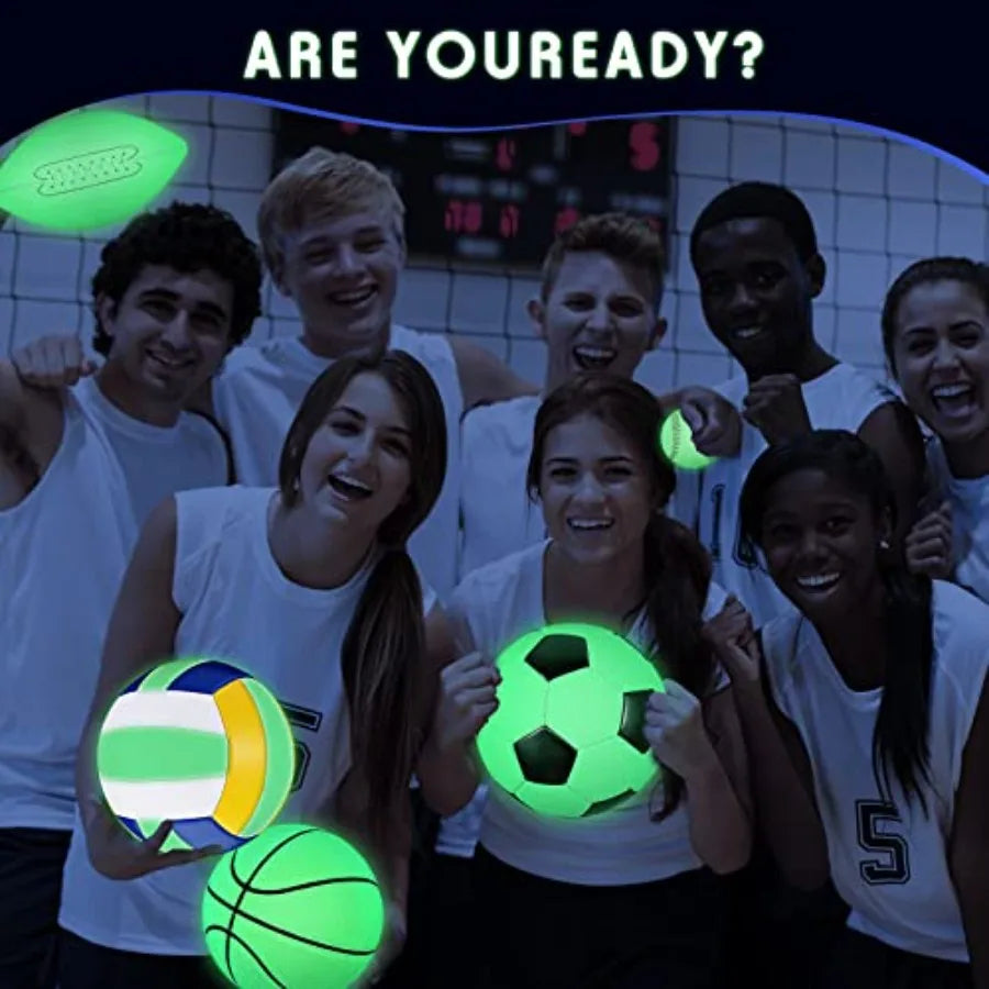 5 Pcs Glow in The Dark Sport Ball Set for Adult Youth Official Size Light up Volleyball Football Basketball Soccer Ball Basebal