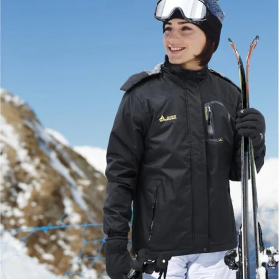 Geyoga Women's Waterproof Ski Jacket Winter Snow Coat Mountain Windbreaker Jacket with Ski Goggles Winter Gloves Waterproof