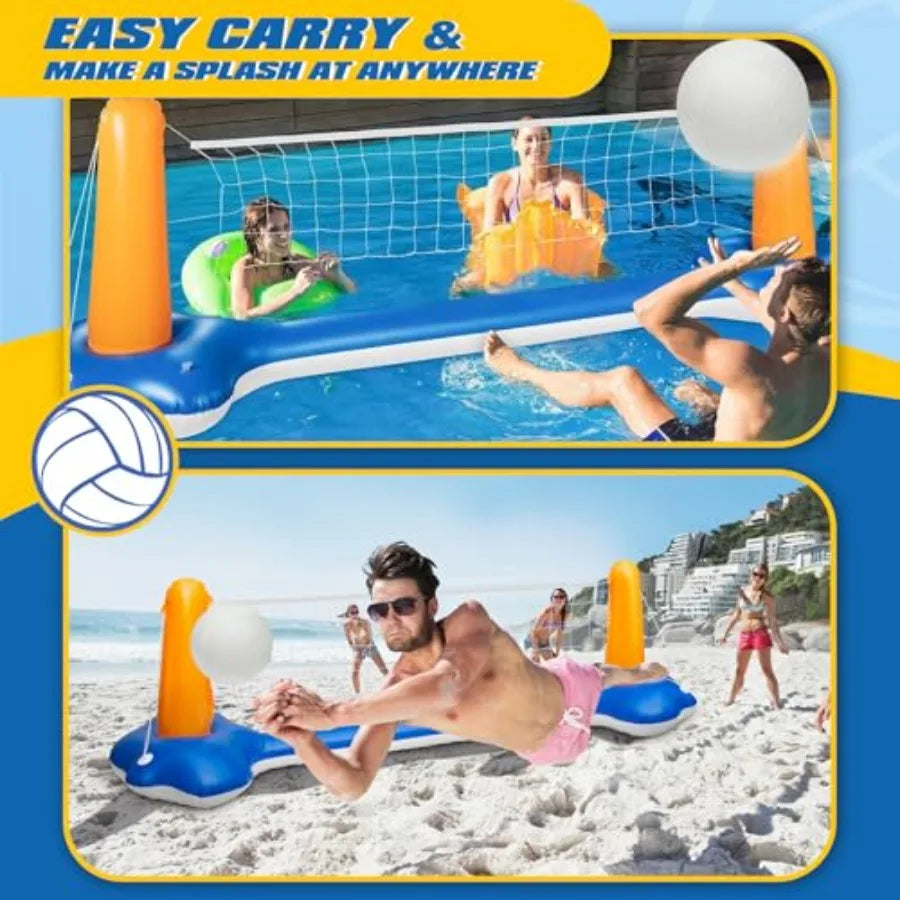 118" Pool Volleyball Net Pool Volleyball Set for Inground Upground Includes Upgraded Water Volleyball Ball Pump Pool Games Toys