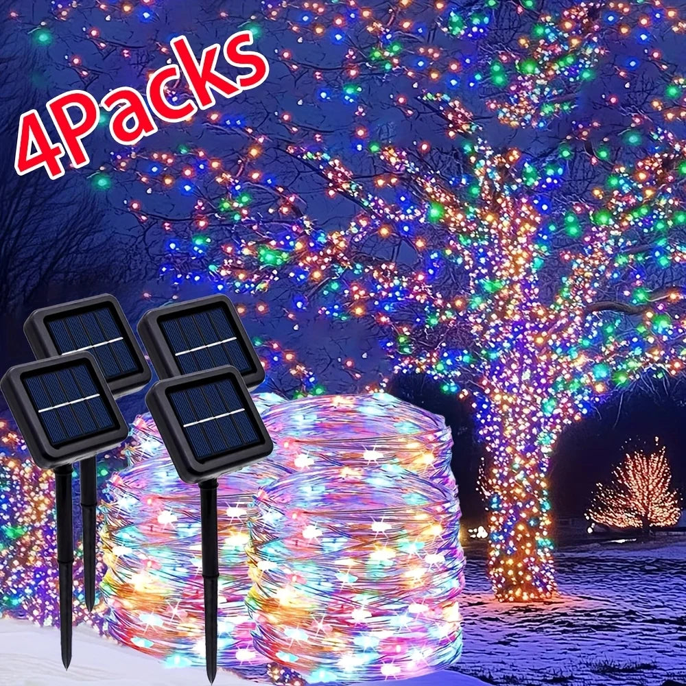 4Pcs 160ft Solar String Lights - 400Pcs Led Outdoor Fairy Lights, 8 Modes, Waterproof for Garden, Terrace, Tree Decoration - Great for Christmas, Weddings and Party (Warm Light) Ip44