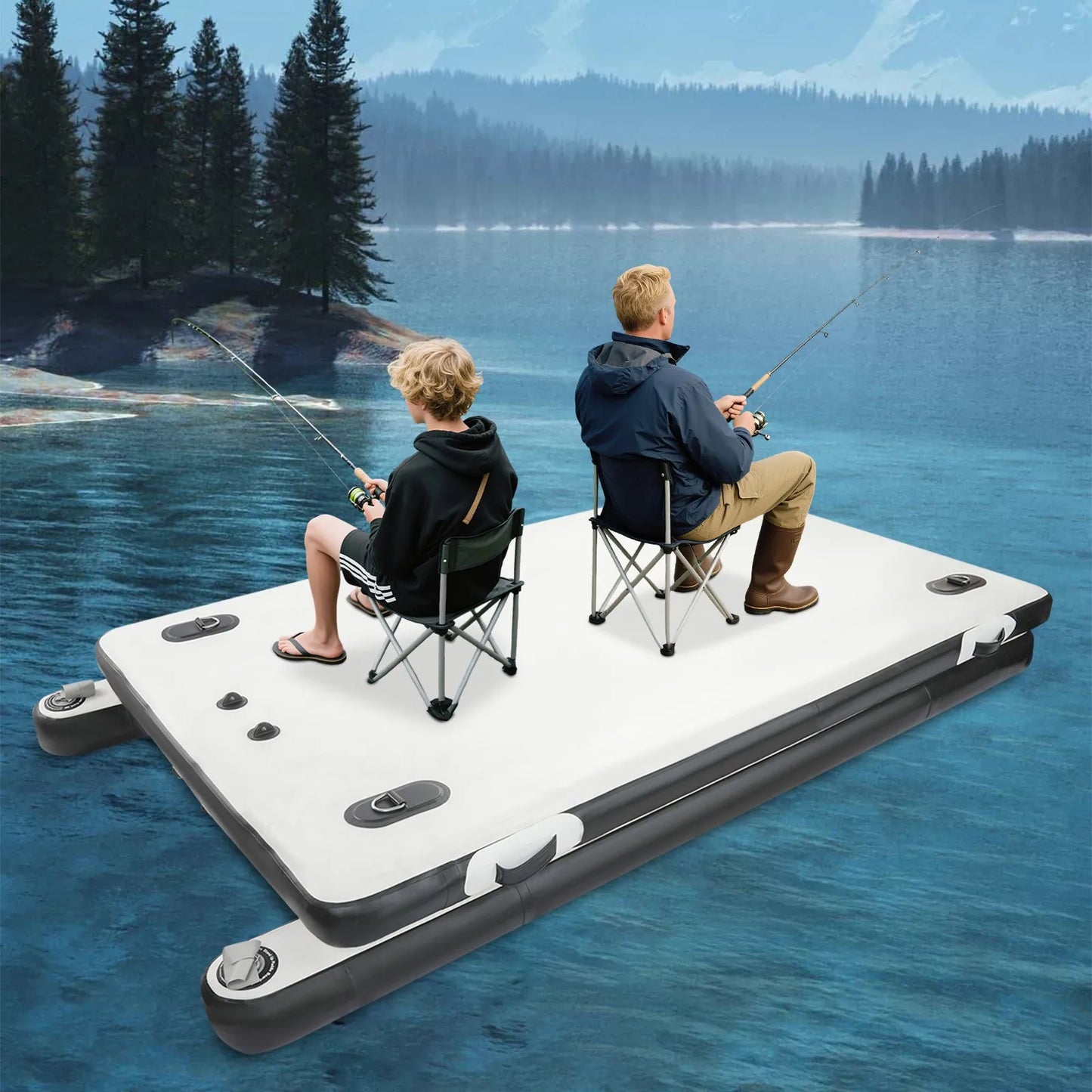 Portable Fishing Boat Multi Person Inflatable Swimming Dock With 8.2 Foot Platform For Stable And Safe Water Activities