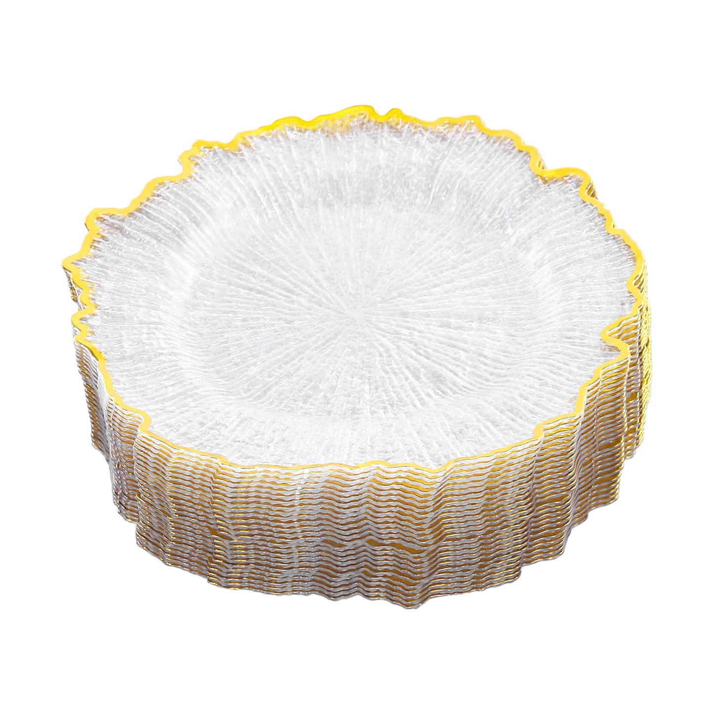 25 Pcs Clear Charger Plates, 13" Plastic Round Reef Textured Rim Charger Plates for Dinner, Wedding, Party, Event Dec