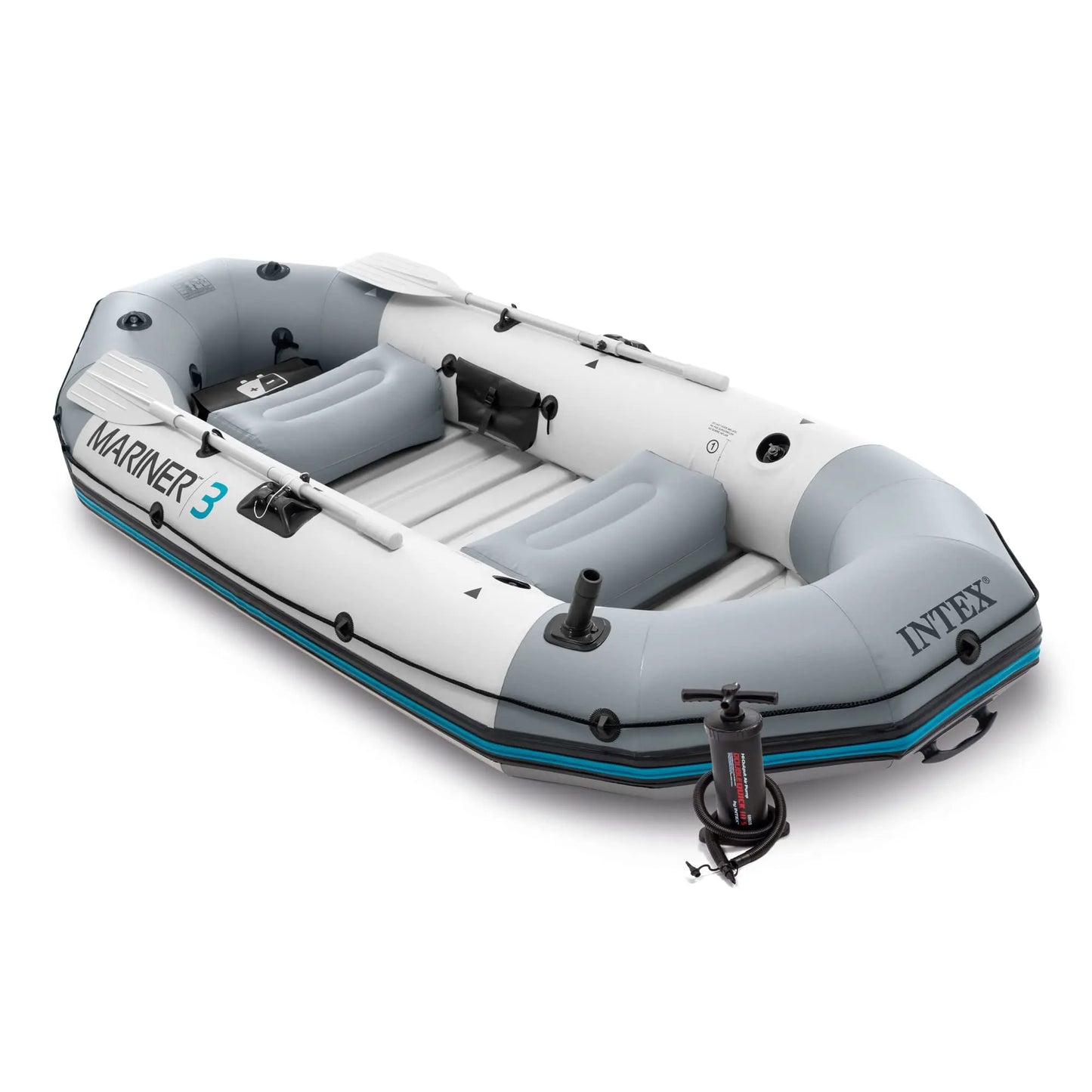 INTEX Mariner Inflatable Boat Series: Includes Deluxe Boat Oars and High-Output Pump – SuperTough PVC – Wear-Resistant Keel