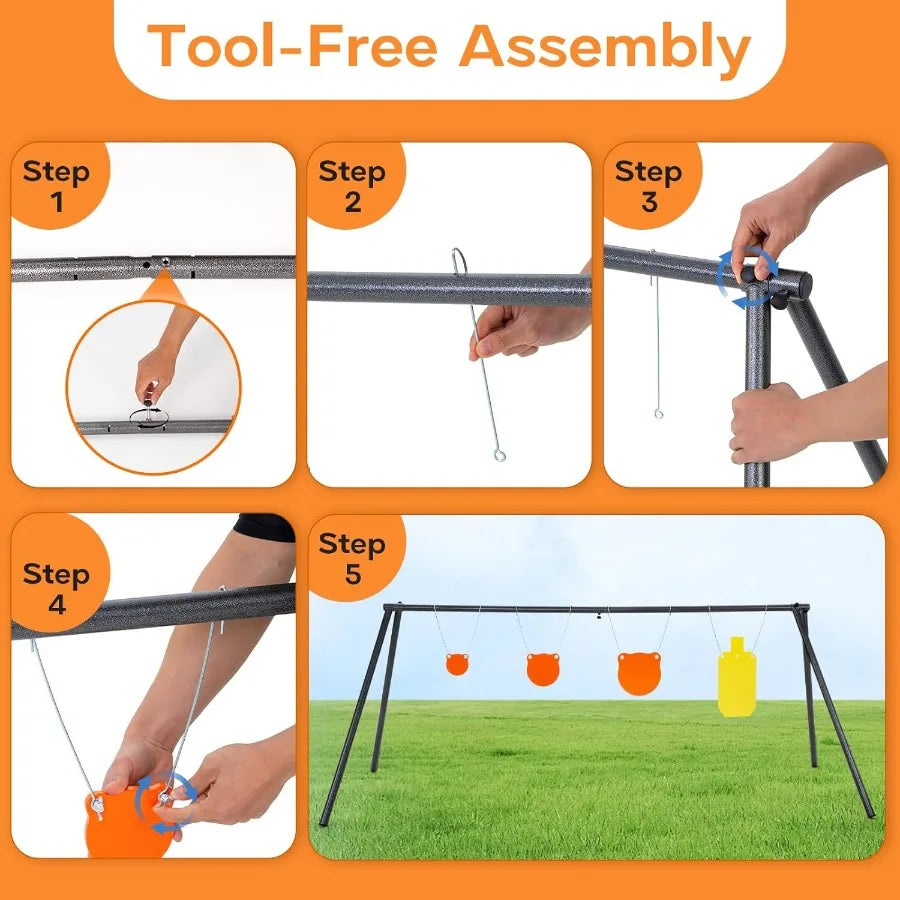 AR500 Target Stand with Gong Targets and 7x12 Torso Target No Tools Required Assembly Heavy Duty Shooting Practice Stand