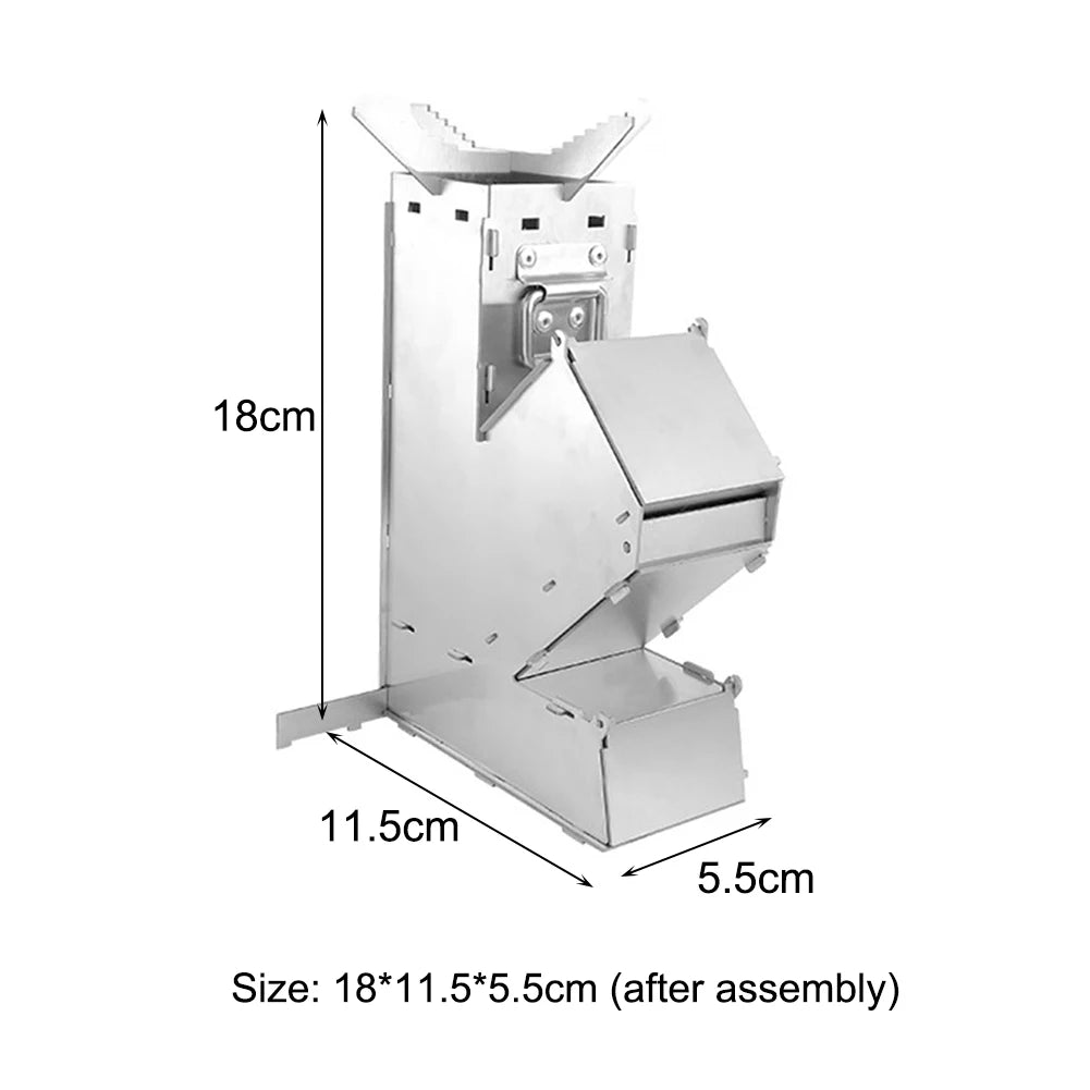 BBQ Rocket Stove Stainless Steel Cooking Stove Portable Collapsible Camping Stove Outdoor Wood Burning for Traveling BBQ Picnic