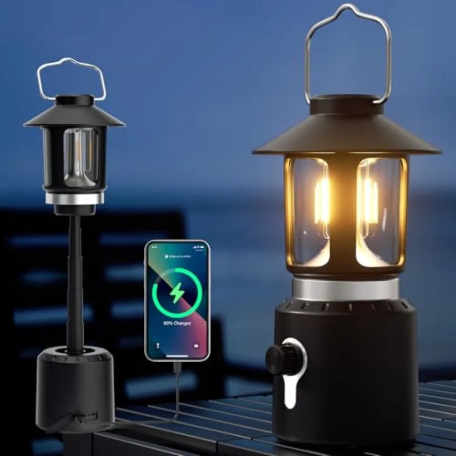 Camping Lantern Rechargeable Telescopic 8000mAh Retro Waterproof Camping Light Electric Lanterns for Power Outages Vintage Hurr