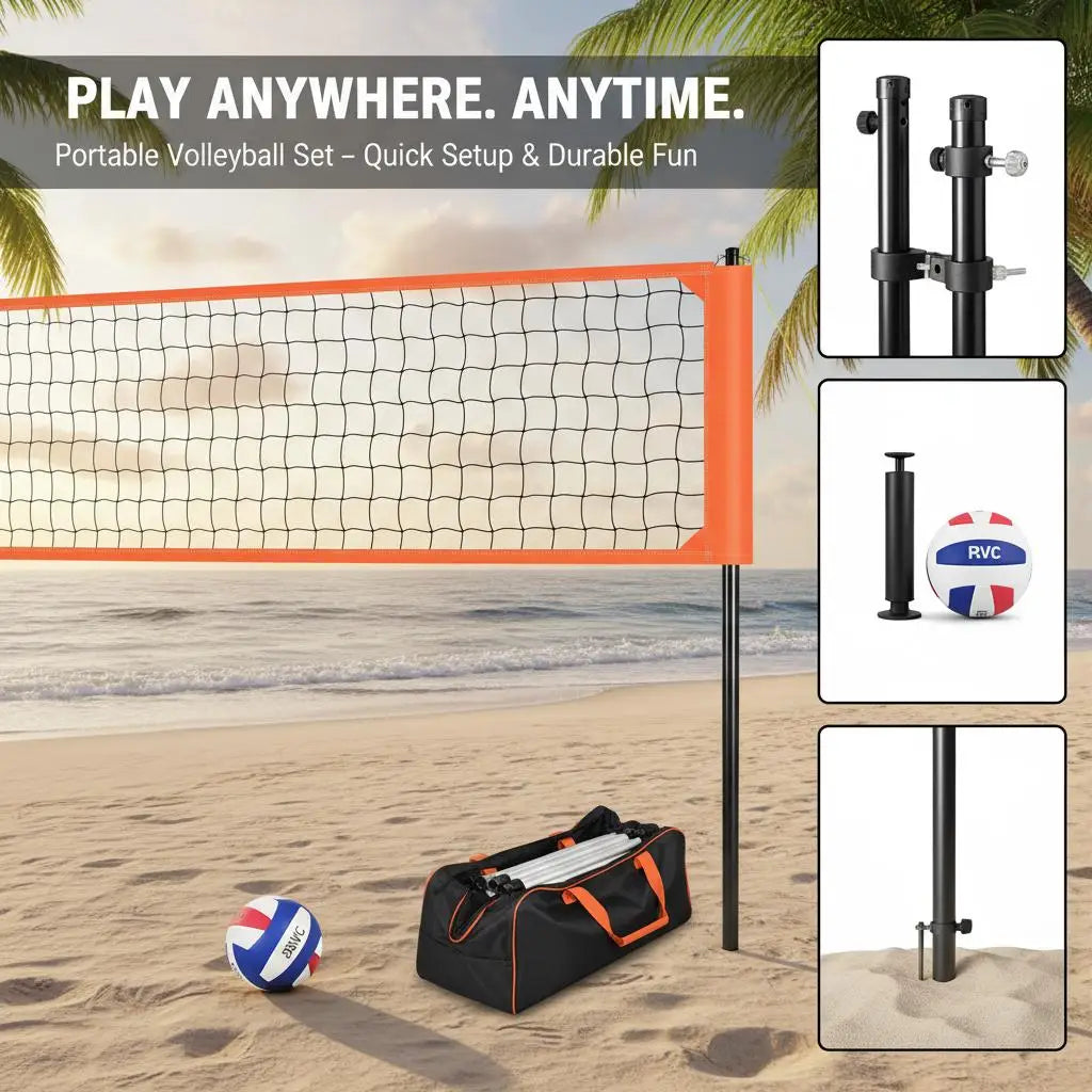 Professional Athletics Netting Kit 32x3FT For Backyard Beach Lawn, Adjustable Height Aluminum Poles PVC Volleyball Pump Carry