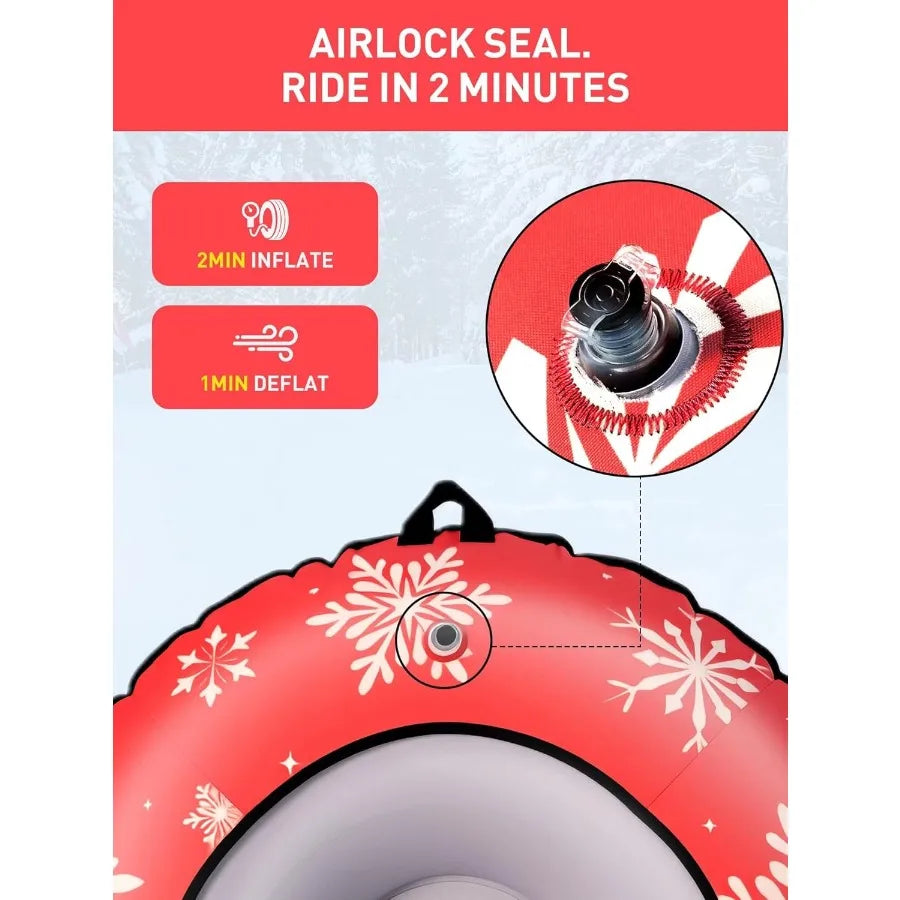 41.5" Inflatable Snow Tubes for Adults, 1 or 2 Pcs Heavy Duty PVC Snow Tube for Sledding with Canvas Cover Handles Tow Strap Re
