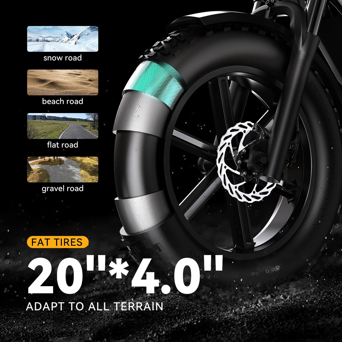 1600W Peak 20x4.0 Inch Wide Fat Tire All Terrain Ebike, 48V 20AH/30AH Removable Battery, Long Range Off Road Adult Electric Motorcycle EK11