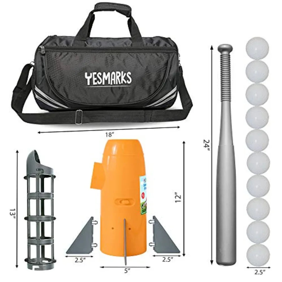 Auto Baseball Pitching Machine Outdoor Toy Set for Youth Training Equipment with 10 Baseballs Baseball Bat and Sports Bag in Bl