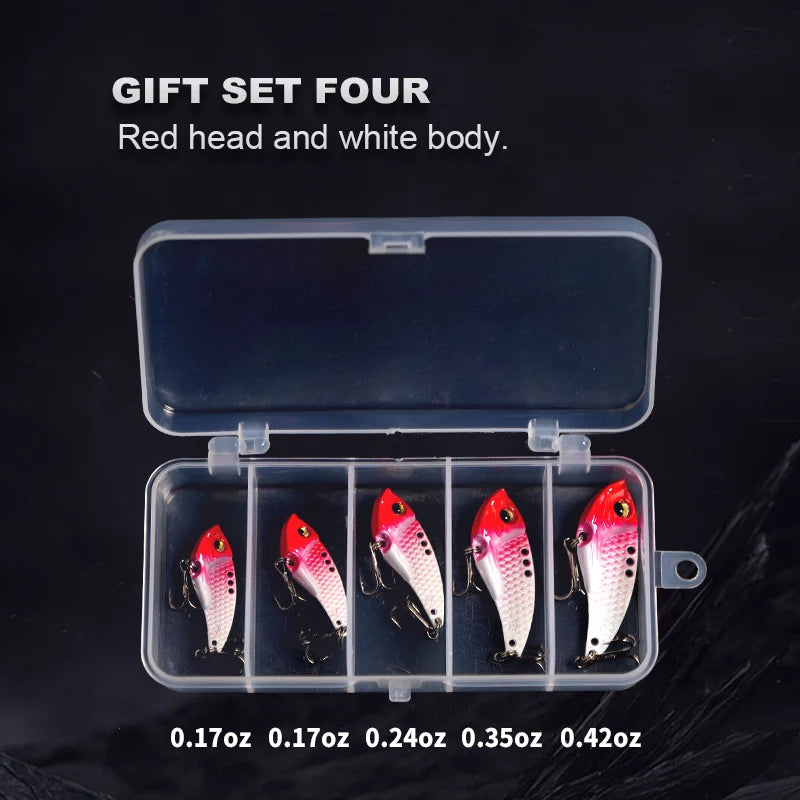 Wondersee 5PCS with Box Switchable Vibration VIB Spinner Spoon Jerkbait Hard Lure Treble hooks Trolling Sinking Wobbler Swimbait