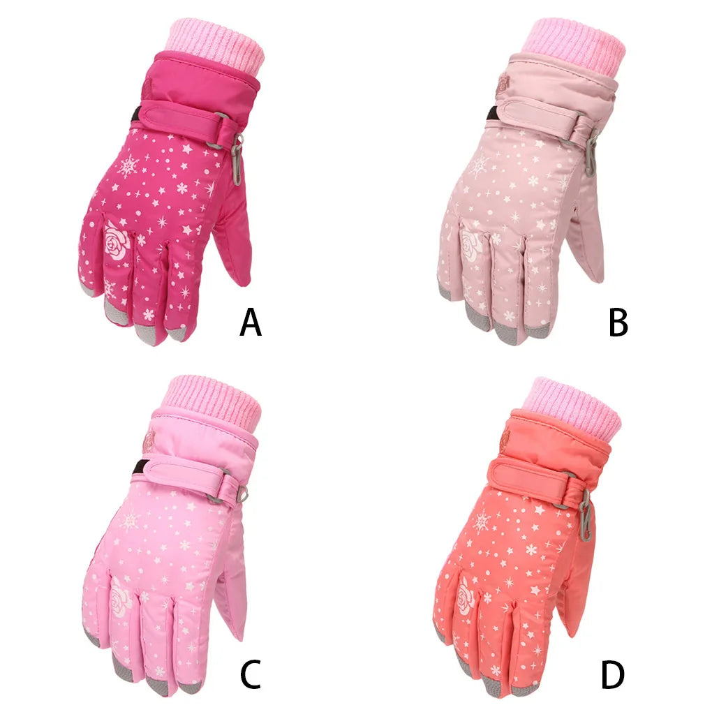 1 Pair Winter Children Skiing Glove Gloves Mittens Activity Light Pink