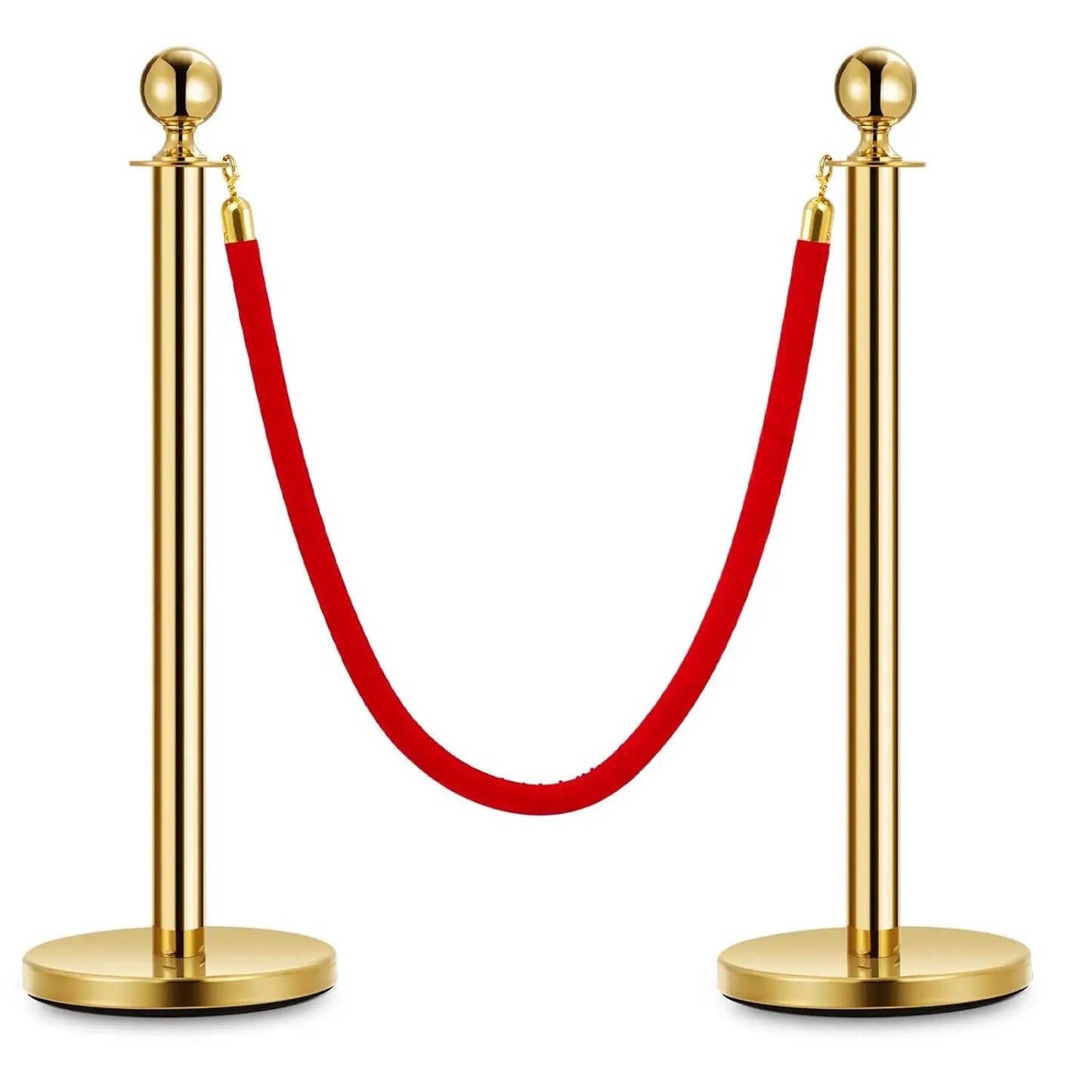 Elegant Gold Stanchion Posts with Luxurious Red Velvet Ropes VIP Queue Poles for Red Carpet Events Weddings and Premieres