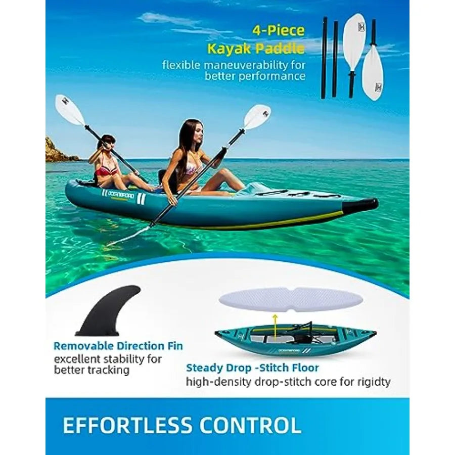 Inflatable Sit-in Kayak for Adults 1-2 Person Blue/Sky Blue with Paddle Seat Pedal Hand Pump Bag Lightweight Durable Material E