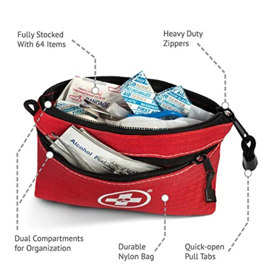 2-in-1 First Aid Kit for Car Travel Home Businesses - 64 Piece Survival Medical Emergency Kit with Bonus Mini Kit Durable Water