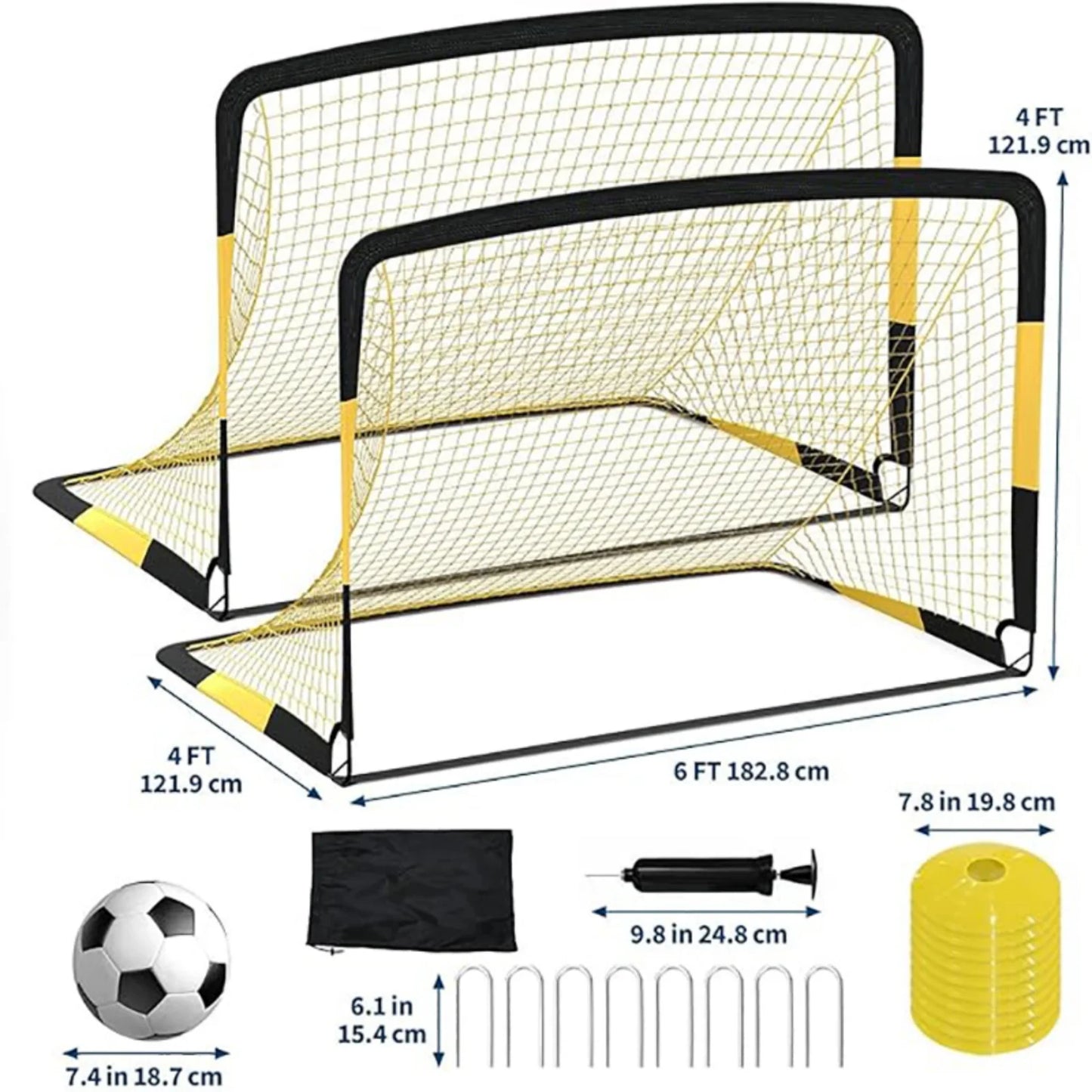 6x3x4FT Portable Steel Soccer Goal Heavy Duty Net, Durable PE Netting, Sturdy Metal Frame for Backyard Training, Youth & Adult