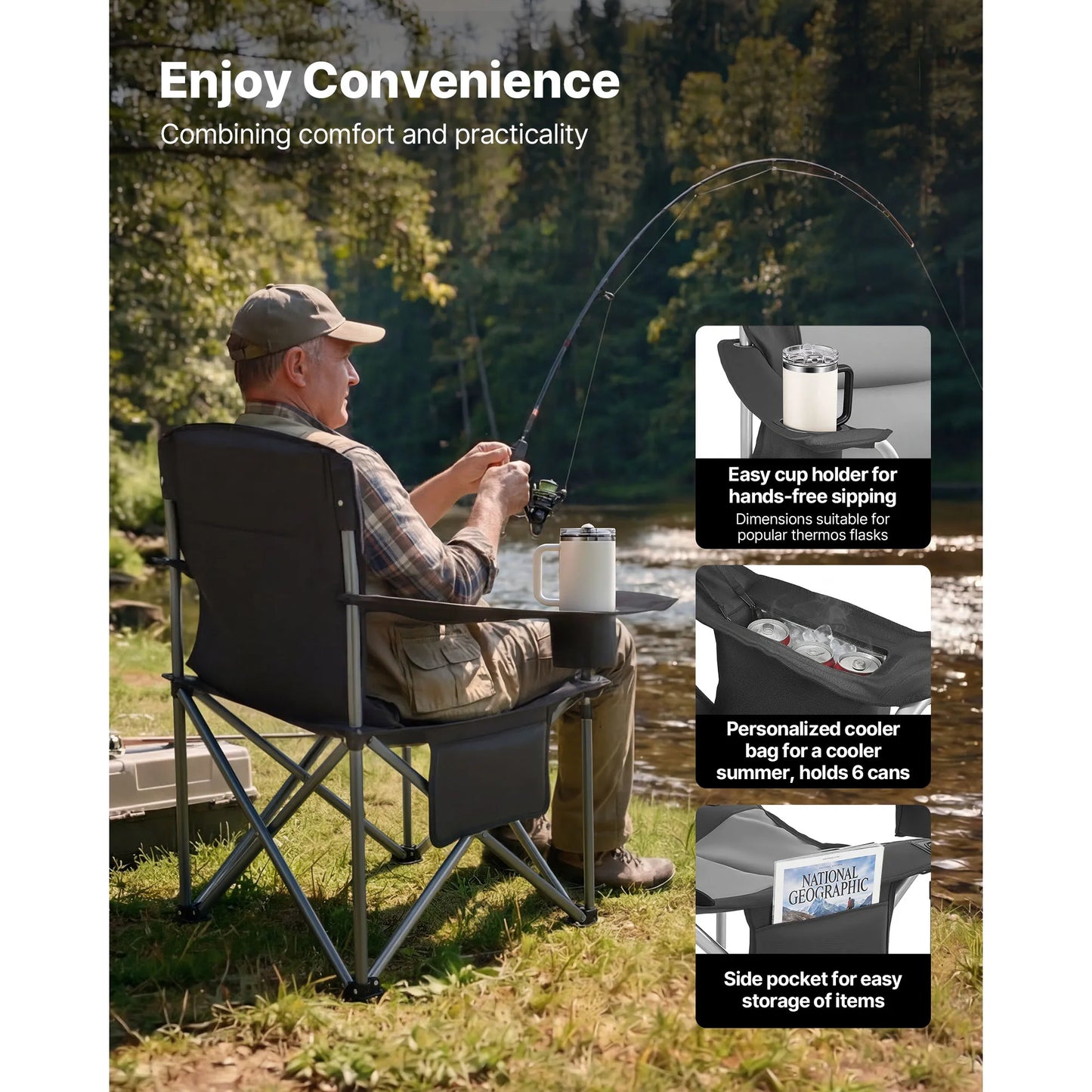 SucceBuy 2Pack Oversized Camping Chairs 450 lbs Heavy Duty Support Portable Folding Camp Chairs with Padded Backrest & Armrests