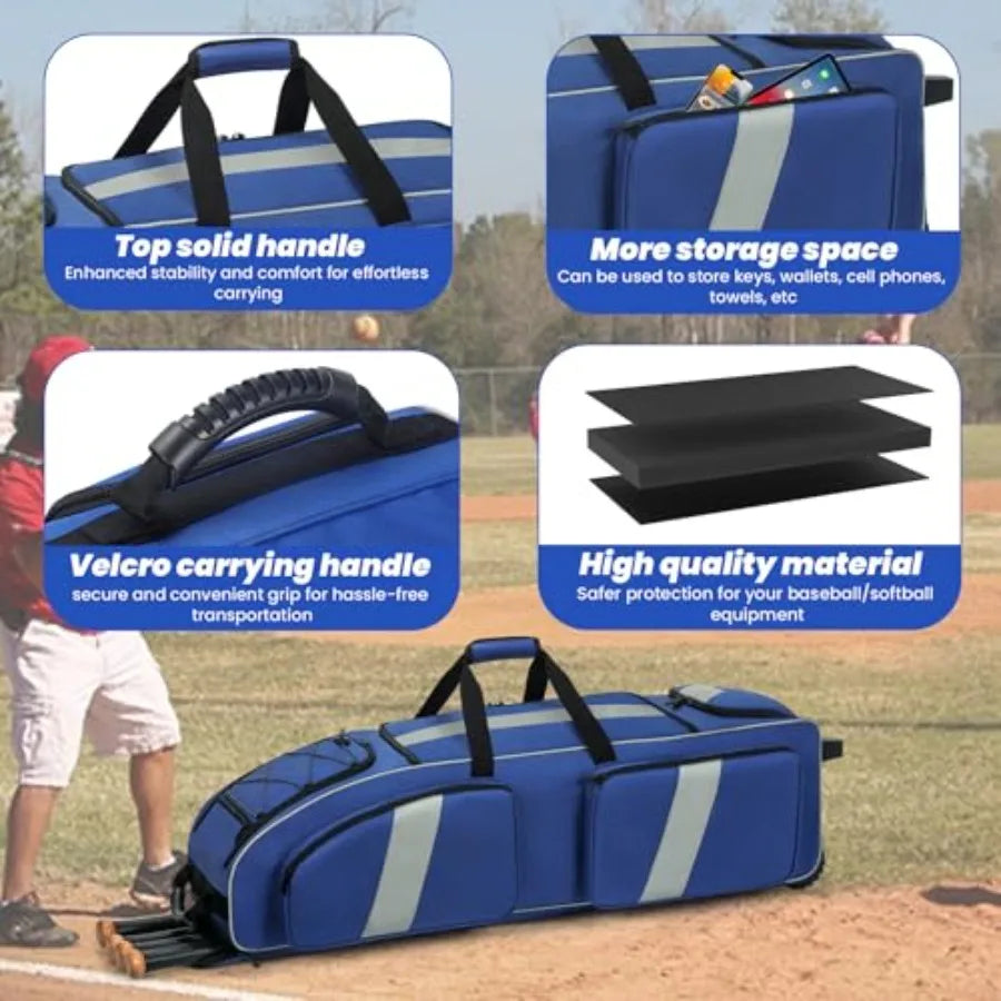 Catchers Gear Bag Baseball Bag with Wheels Large Capacity Softball Bag with Multiple Pockets and Separate Shoe Compartment Mult