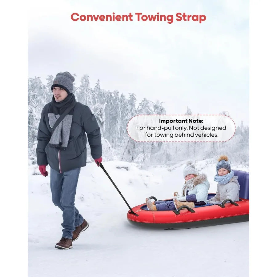 Snow Sled with Premium Canvas Cover, 2 Person Inflatable Heavy Duty Snow Tube with Reinforced Handles, Snow Sleds for Kids and A