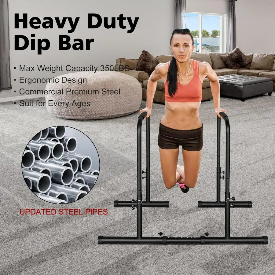 Adjustable Height Parallel Push Up Stand, Parallel Bar Station for Strength Training, Heavy Duty Steel Dip Stand Station, Home