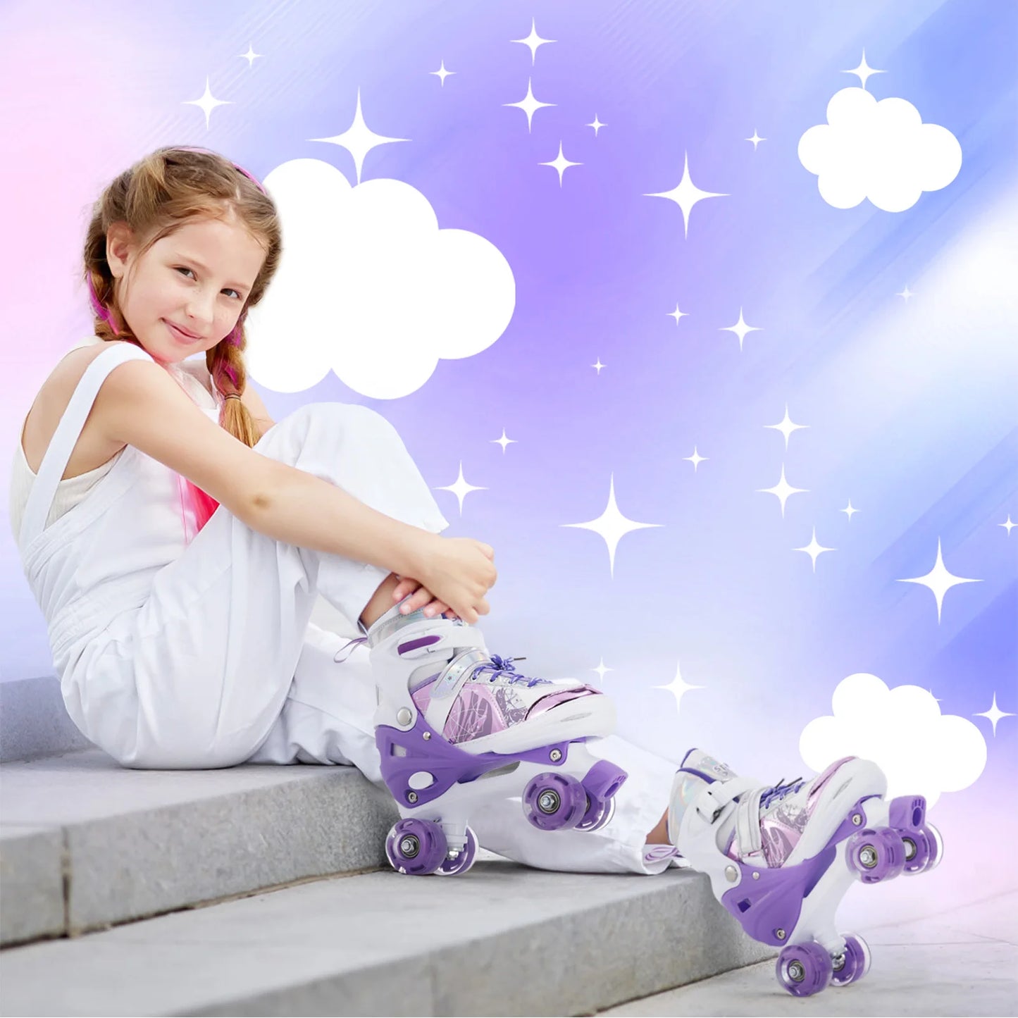 Portable Roller Skates for Kids 4 Size for Children Different Ages Adjustable Light Up LED Luminous Wheels Girls Roller Skates