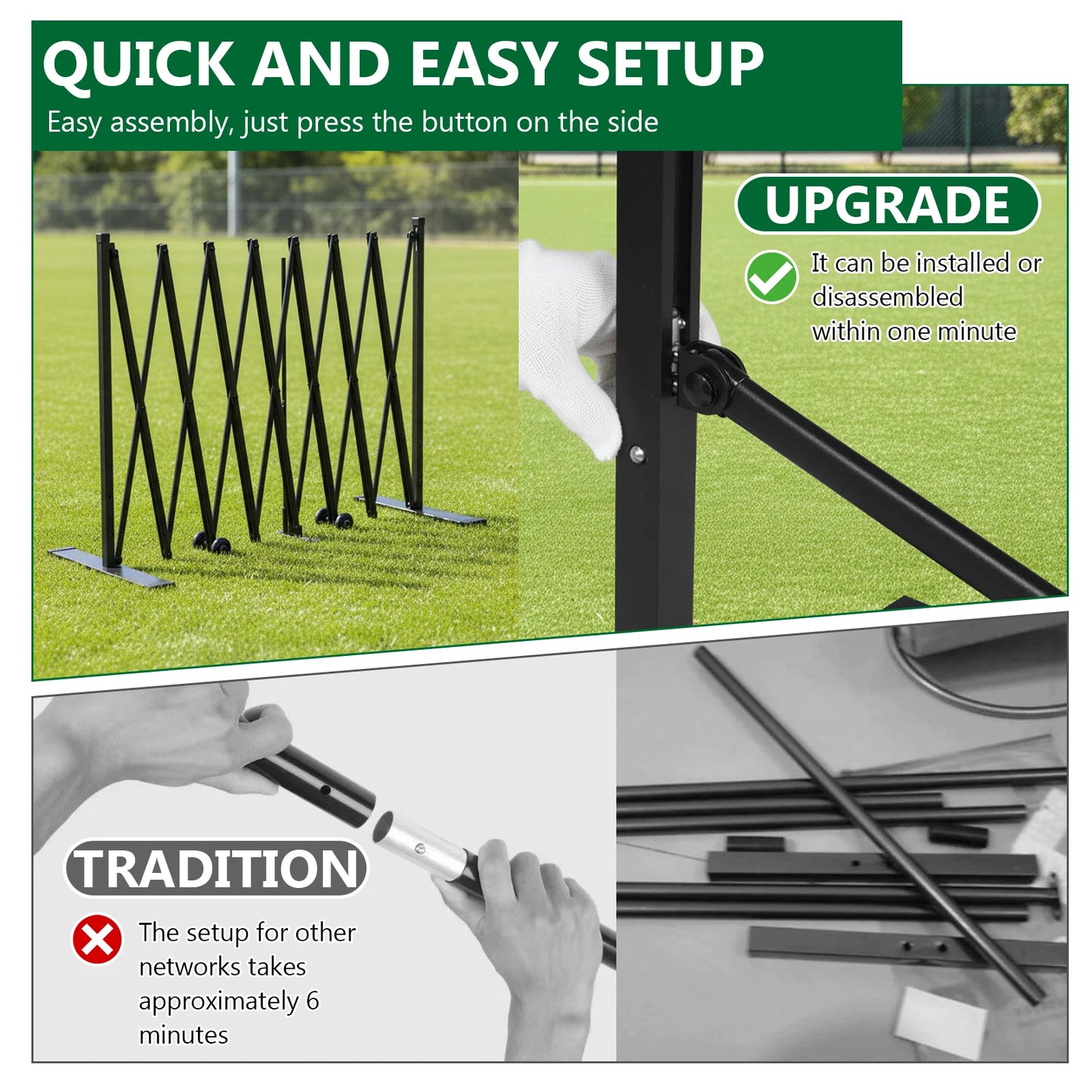22FT Pickleball Tennis Net Set Steady Metal Frame Free Assembly Retractable with Carry Bag for Indoor Outdoor Practice Games 