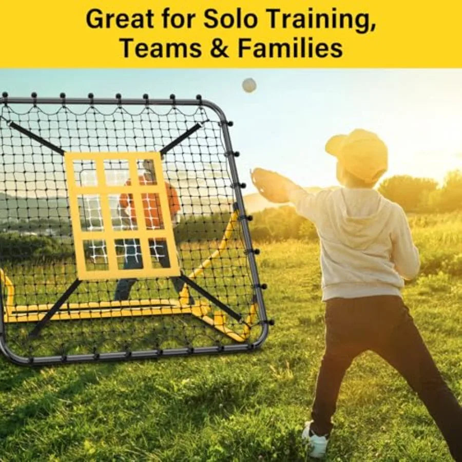 Baseball Rebounder Net 4x4.5FT Pitch Back Trainer with Strike Zone and 9-Grid Target for Baseball Softball Soccer Volleyball La