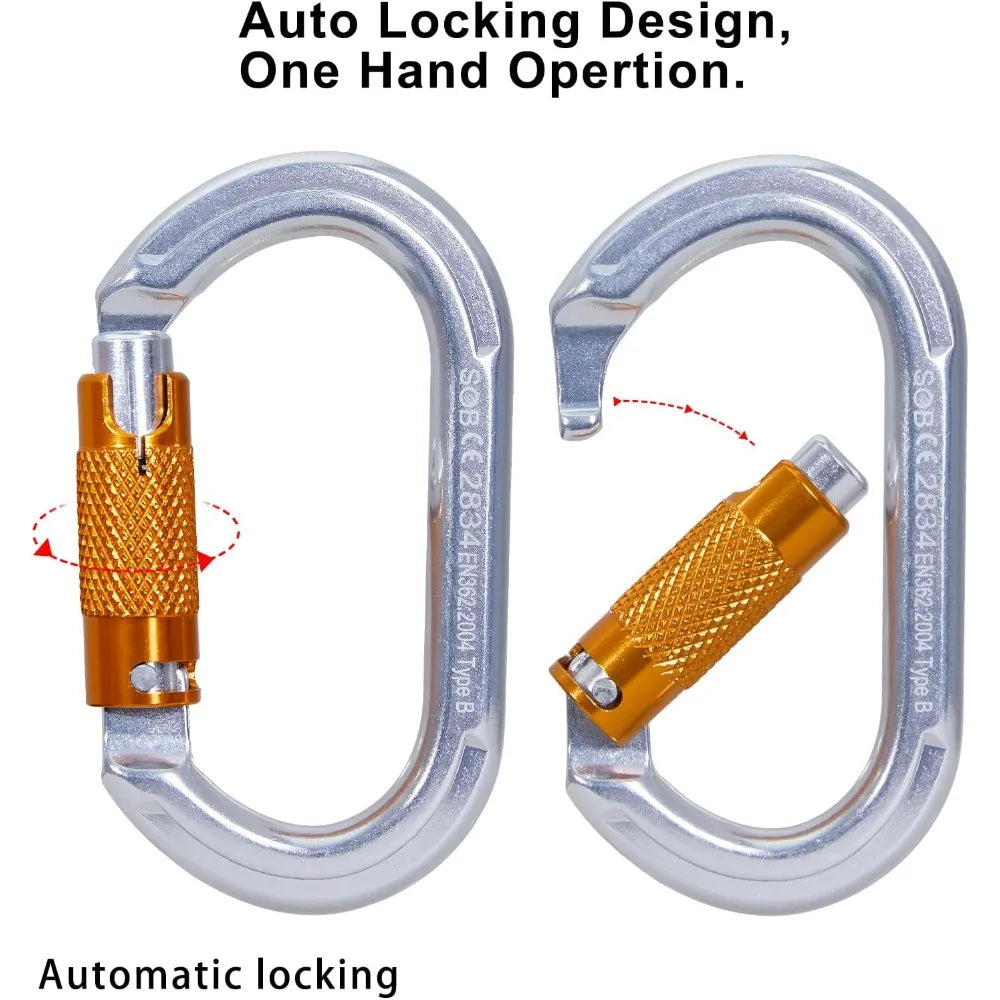 SOB Auto Locking Climbing Carabiner Clips,Heavy Duty Asymmetrical Carabiner Connector Used for Rappelling Gear Rescue Outdoor