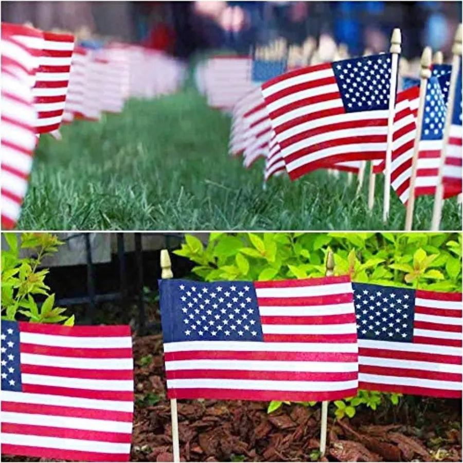 Small American Flags on Stick, Mi Handheld USA Flags with Kid-Safe Spear Top, American flags For Outside, 4th of july decoratio