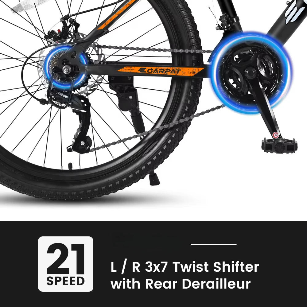 26 Inch Mountain Bike for Adults & Teenagers, 21 Speed Smooth Shifting System, High-Carbon Steel Frame, Front & Rear Mechanical Dual Disc Brakes, Front Suspension All Terrain MTB Bicycle