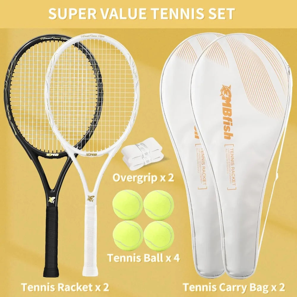 Tennis Rackets - Super Value Set with Pre-Strung, Comfortable Handle, 27'' Tennis Racquet for Beginner, Includes 4