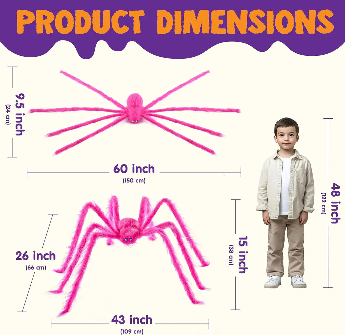 2 Pack 5 Ft Hairy Pink Spider Halloween Outdoor Decorations Scary Giant Spider Fake Large Haunted House Props Halloween Yard Lawn Decorations Party Indoor Decor