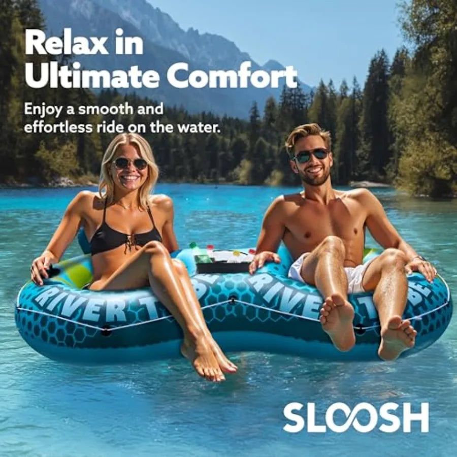 2-Person Inflatable River Tube - Heavy Duty River Run Tubes Pool Lake Floats for Adults Large Floating Raft Lounge Above Water