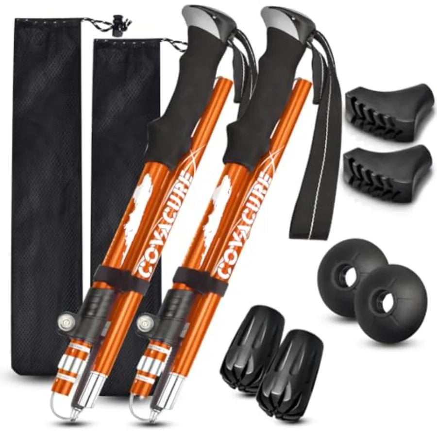 Trekking Poles Collapsible Hiking Poles - 2 Pcs Aluminum Alloy 7075 Trekking Sticks with Quick Lock System, Telescopic, Collaps