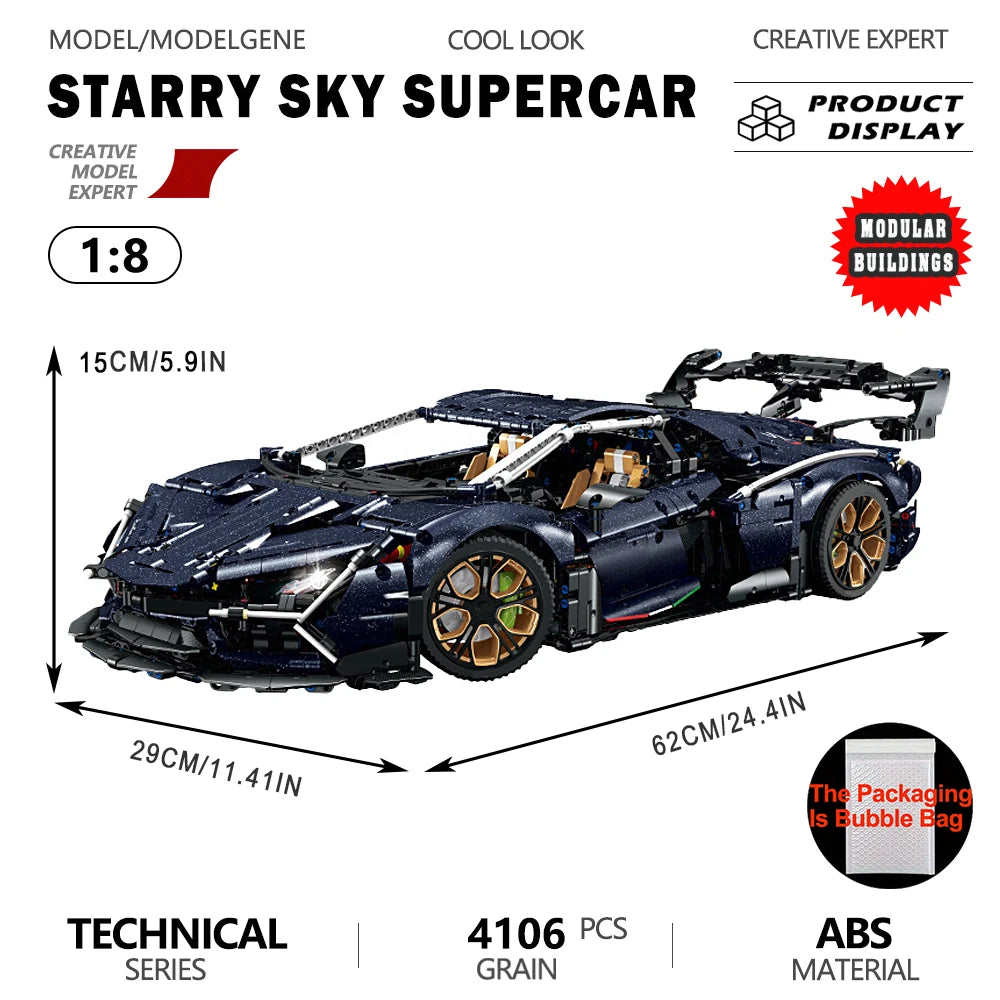 1:8 Scale High Tech Super Speed Car Model Building Blocks Technical Sports Car Bricks Assembly Difficult Ser Gift For Room Decor