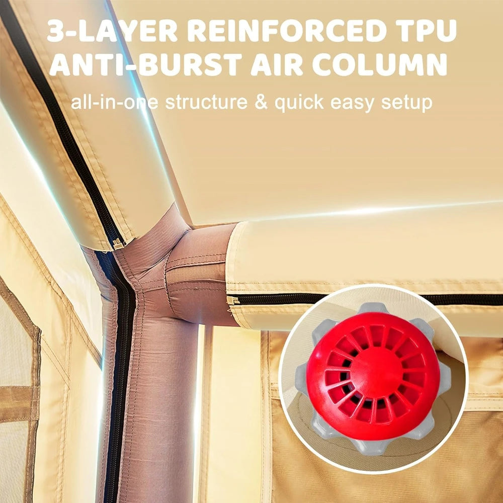 Inflatable Camping Tent with Hand Pump, Easy Setup Waterproof Oxford 4 Season Air Tent for 4/6/8/10/12 Person Glamping