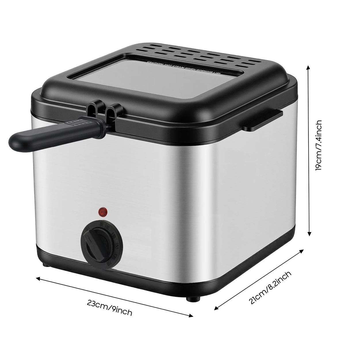 2.64Qt Stainless Steel Deep Fryer – 1000W – Adjustable Temp 176-374 ° F – Detachable Basket – Visual Lid – 3-Layer Insulation – 110V – for French Fries Chicken Home Kitchen – Silver Black