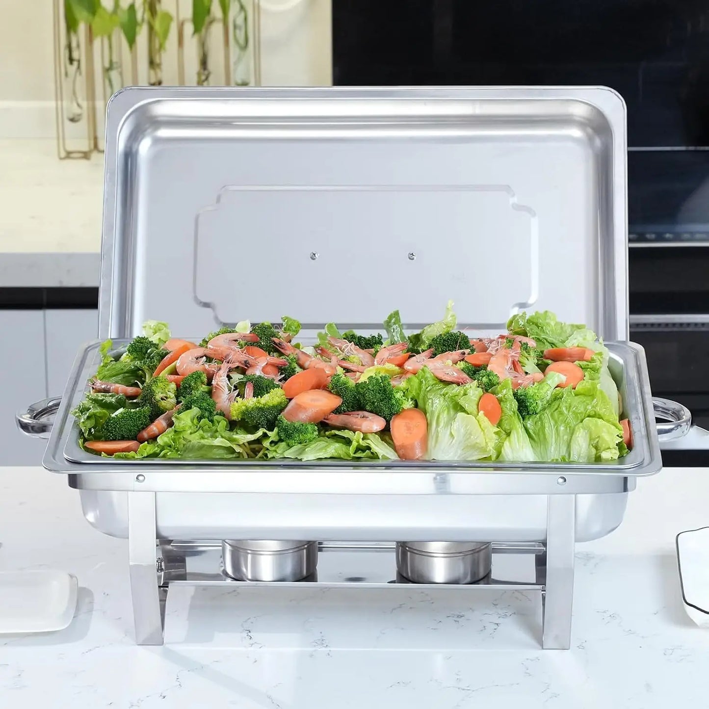 Chafing Dish Buffet Set 8QT Electric Stainless Steel 2/4/6Pack Full Size Pans Food Warmer Chafing Fuel Holder for Party Catering