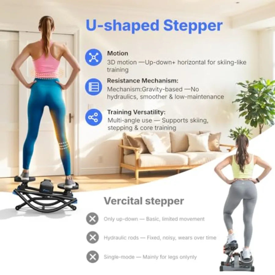 Rocking Stepper Ski Machine with 3D Motion Stepper Design for Home Workout - 330 lbs Capacity Compact Space-Saving Desig