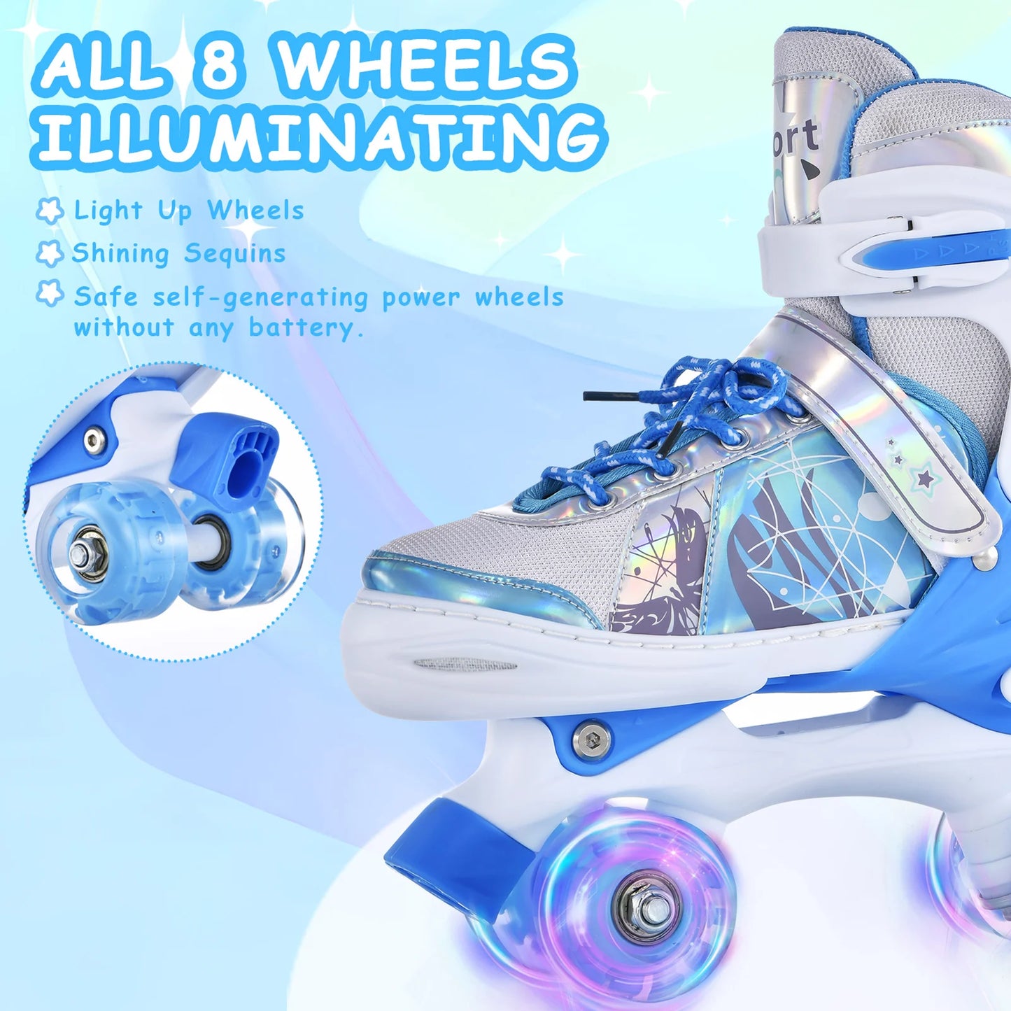 【New】TOMSHOO Roller Skates for Kids Adjustable Light Up LED Luminous Wheels Girls Roller Skates