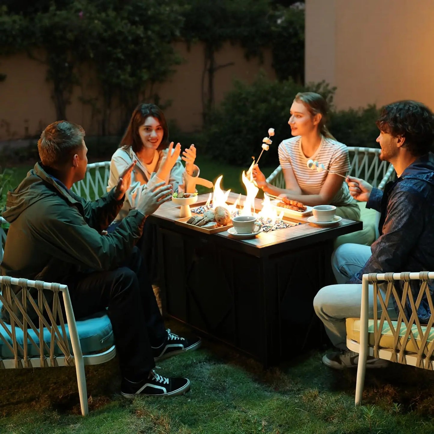 42 inch Propane Fire Pit Patio Outdoor Fire Pit Table Large Black Firepits for Outside Rectangular