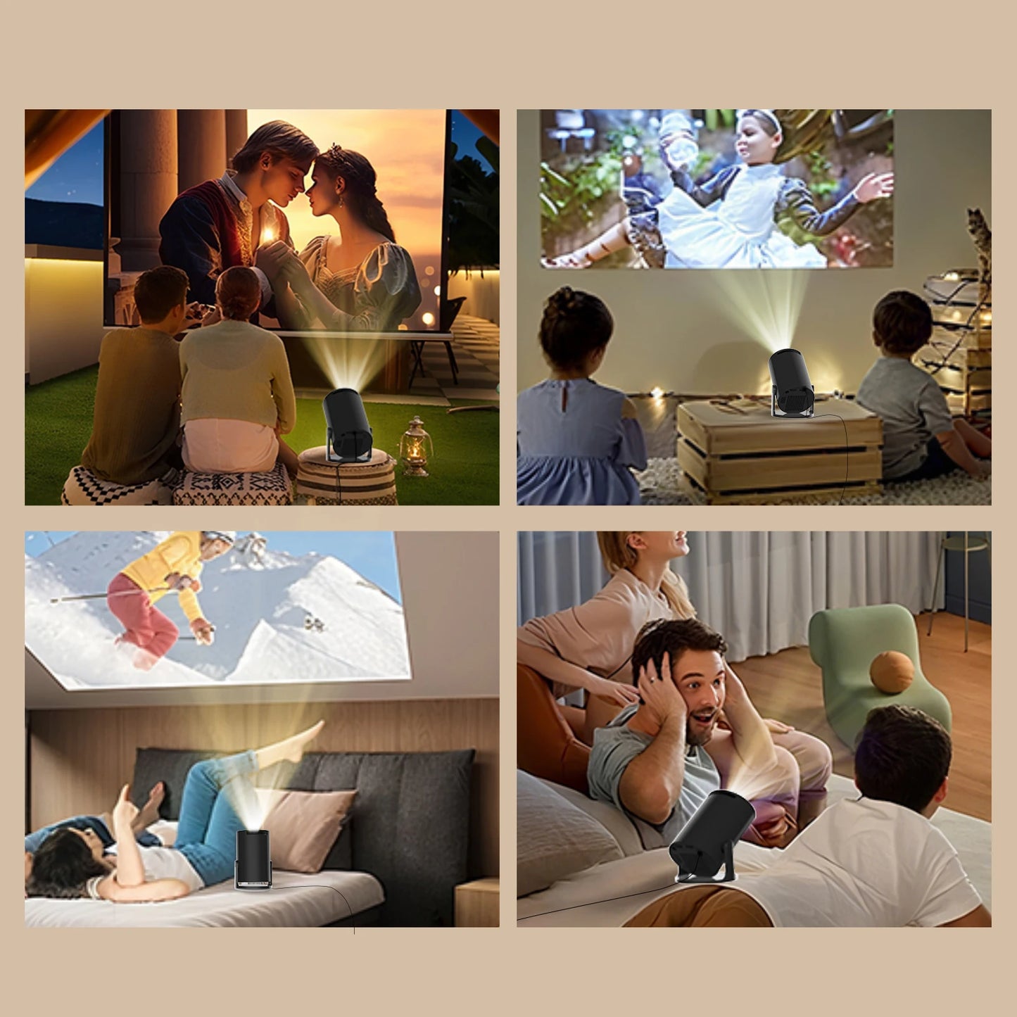 Mini Projector X1BR with WiFi6 & BT5.4, Portable Beamer 4K Support, Upgraded Android 14 Short Throw 180° Rotation Outdoor Video