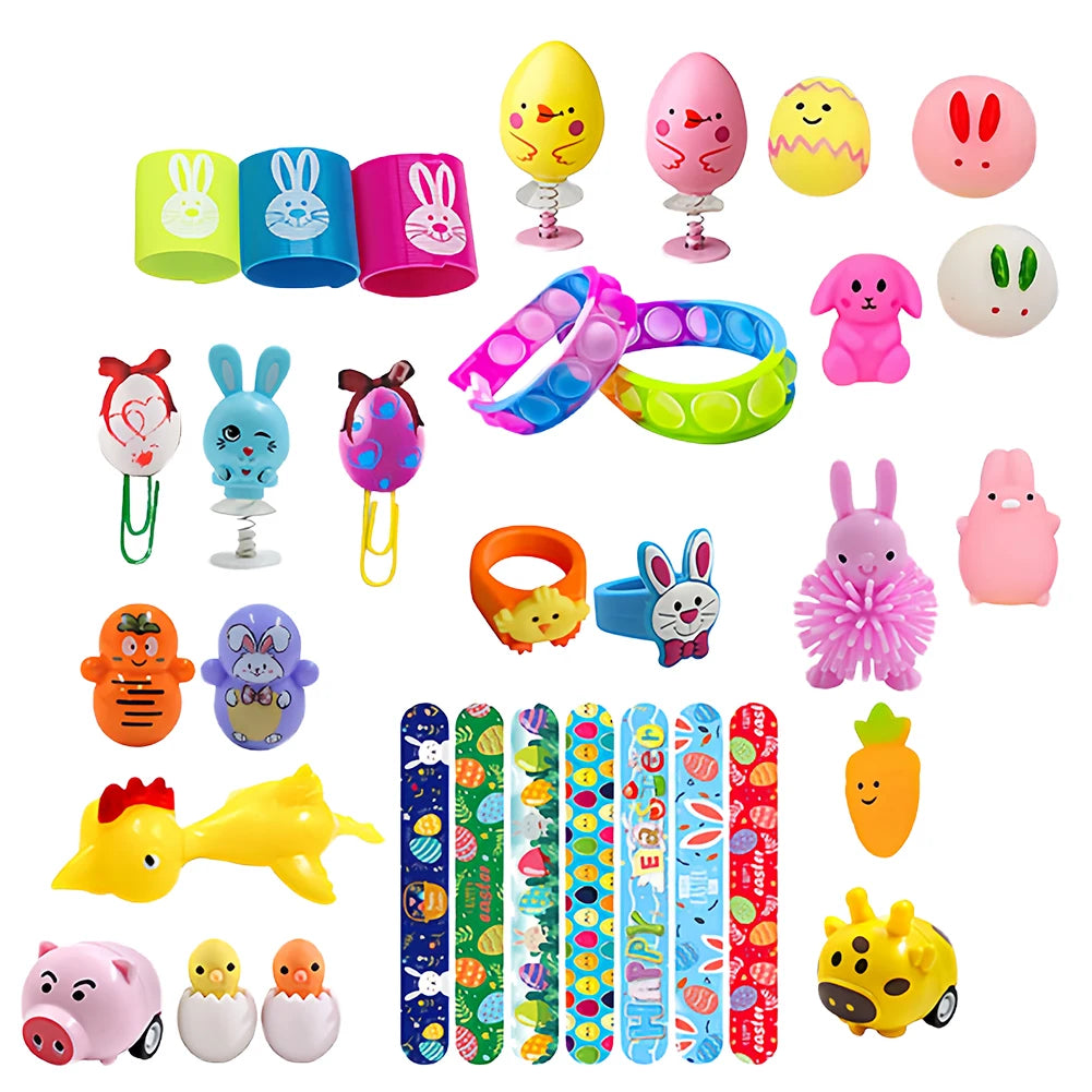 120Pcs Prefilled Easter Eggs Easter Egg Fillers with Assorted Toys Easter Basket Stuffers Easter Egg Toy for Boys Girls