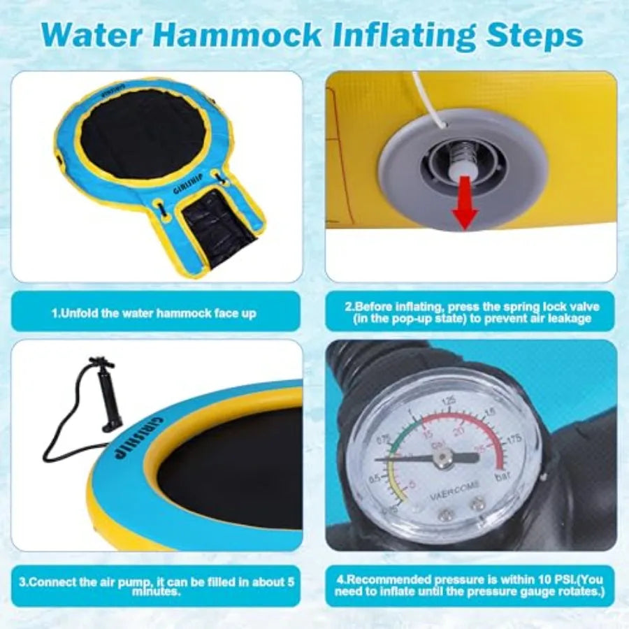 6/8/10FT Inflatable Water Hammock Round Floating Ring Inflatable Floating Dock for Lakes and Pools Pool Hammock Lake Floats for