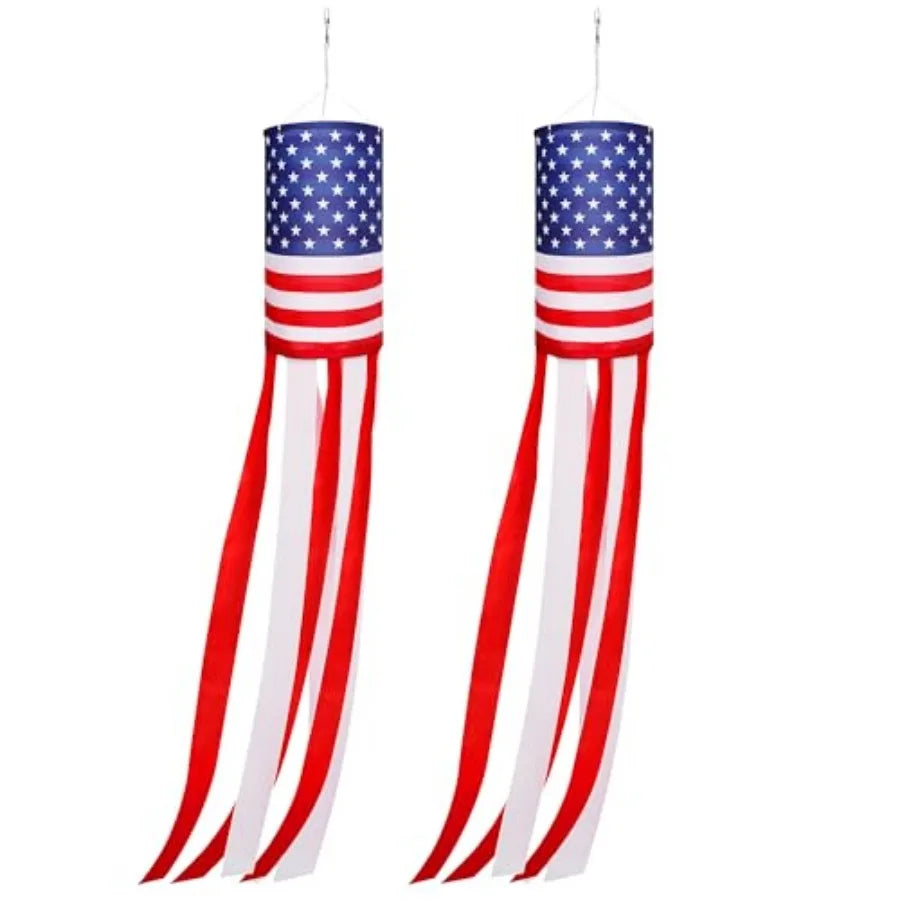 3 Pcs American Flag Windsock, 40 Inch 4th of July Windsock Outdoor Hanging Decoration, Patriotic Stars and Stripes Wind Spinner
